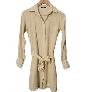 Benson NYC Beige Linen Button Down Shirtdress